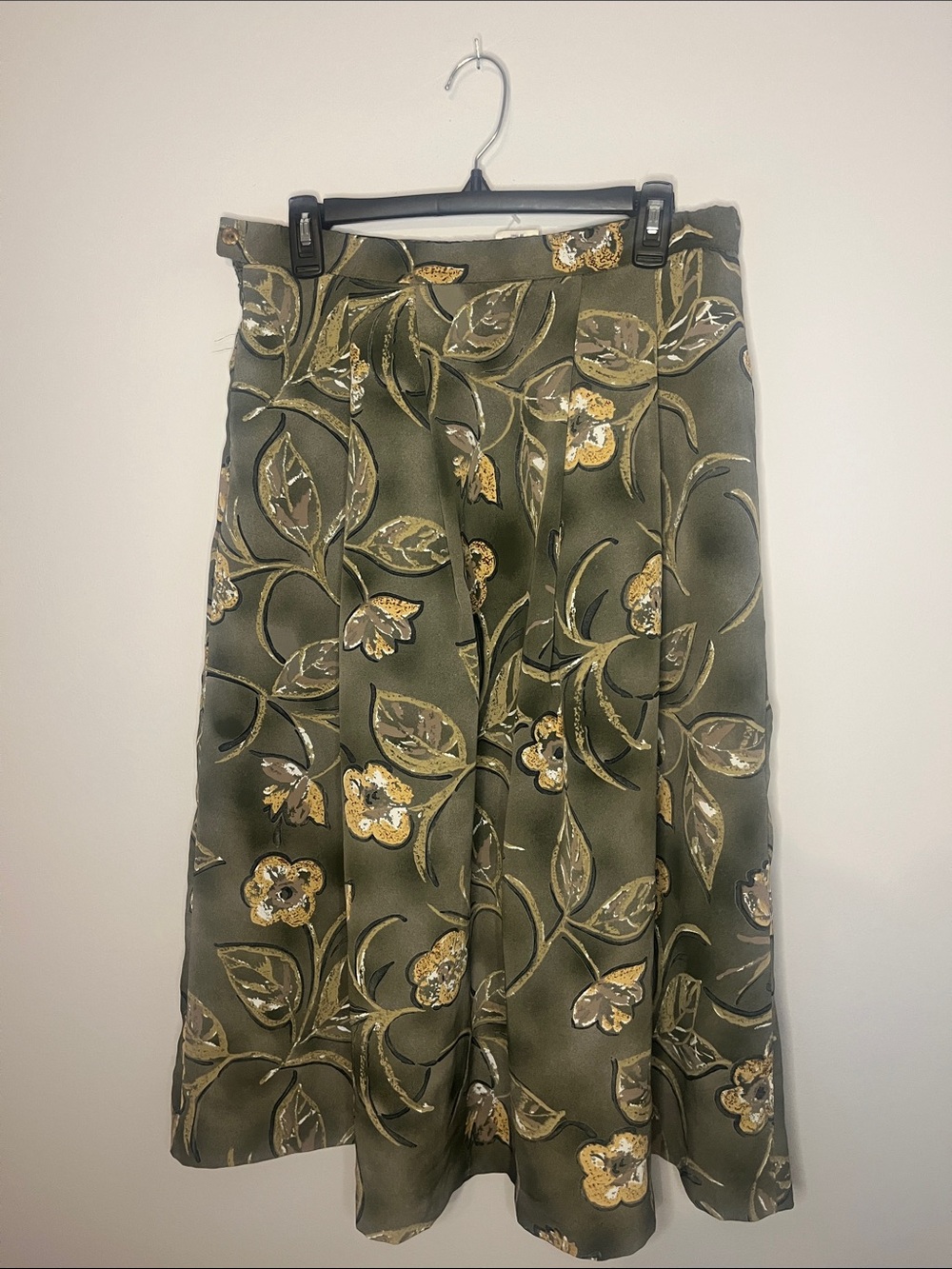 Patchington Olive Green A-Line Skirt with Gold Floral Embroidery